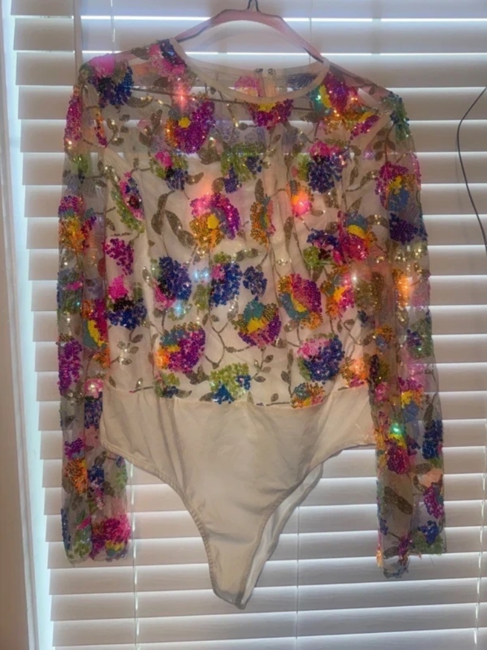 White Floral Sequin Southern Fried Chics Bodysuit